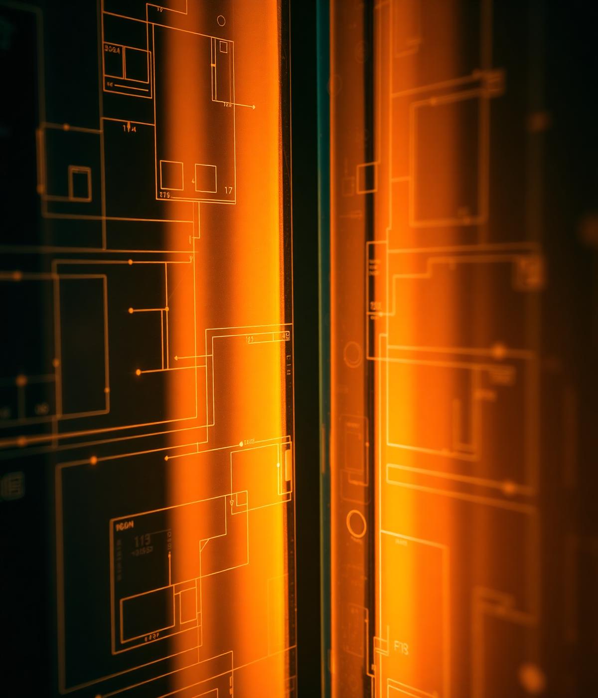 Close-up of translucent interface panels lit from behind